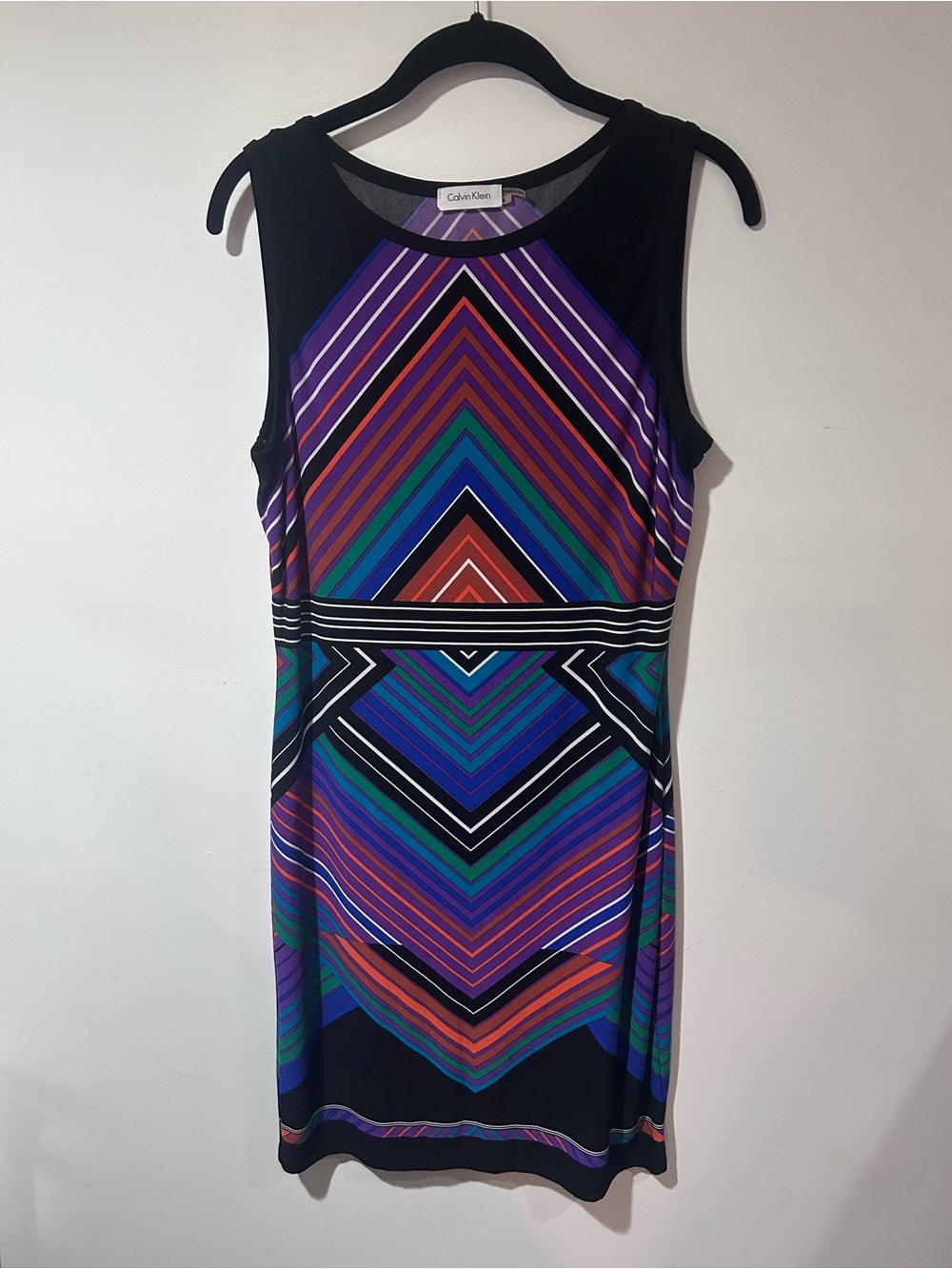Calvin Klein Sleeveless Geometric Midi Dress - Purple/Blue/Teal